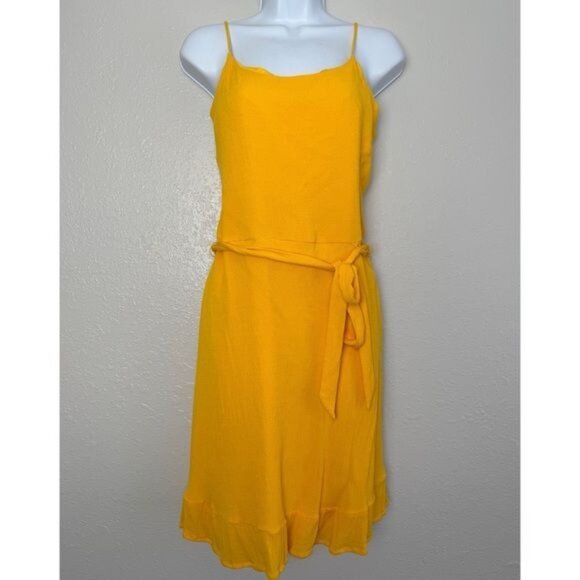 Nine West Crosshatch Flutter Hem Tie Waist Dress yellow mustard XL - Picture 2 of 11